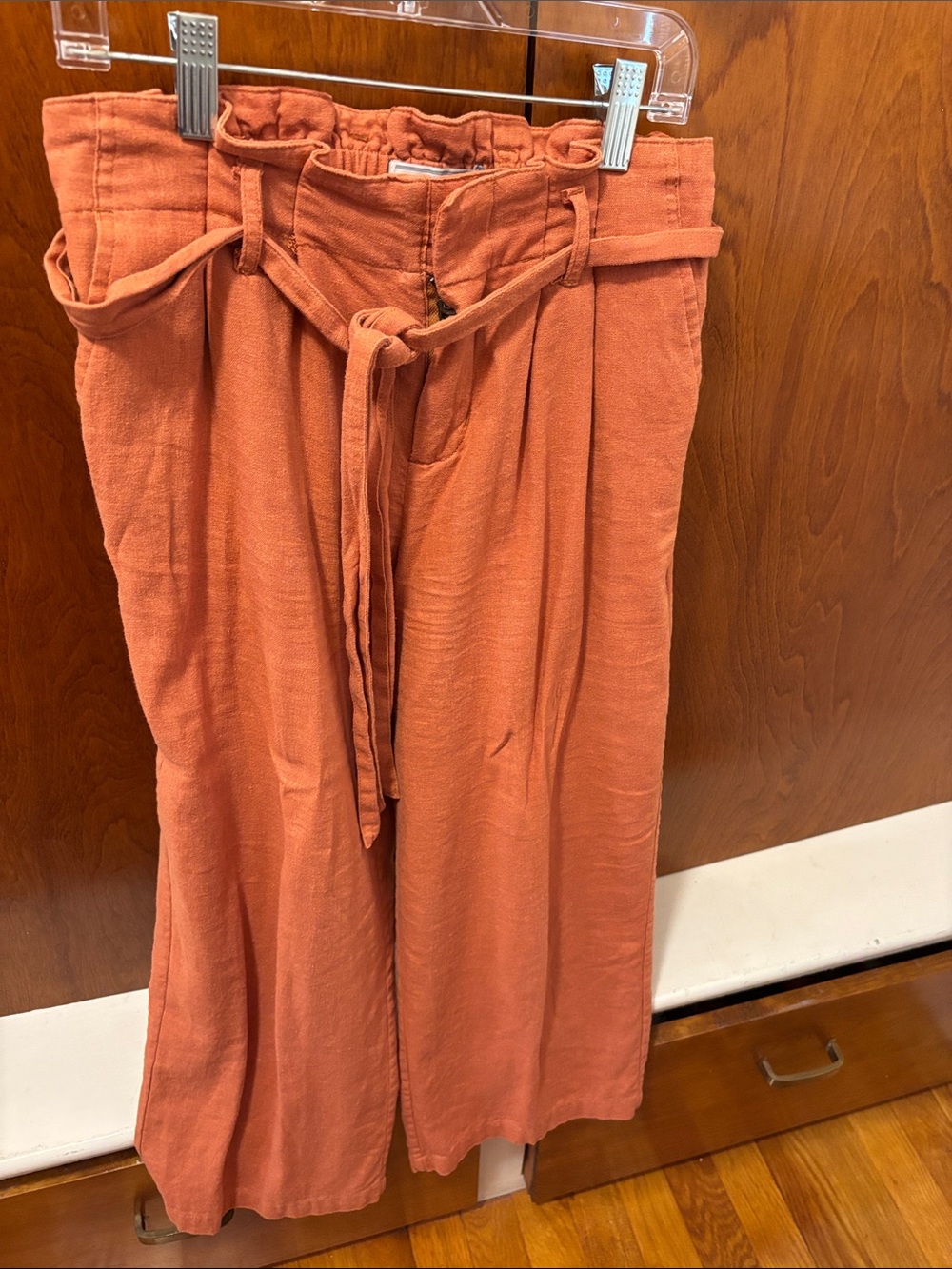 Fat Face Coral Paperbag Wide-Leg Trousers with Tie Waist
